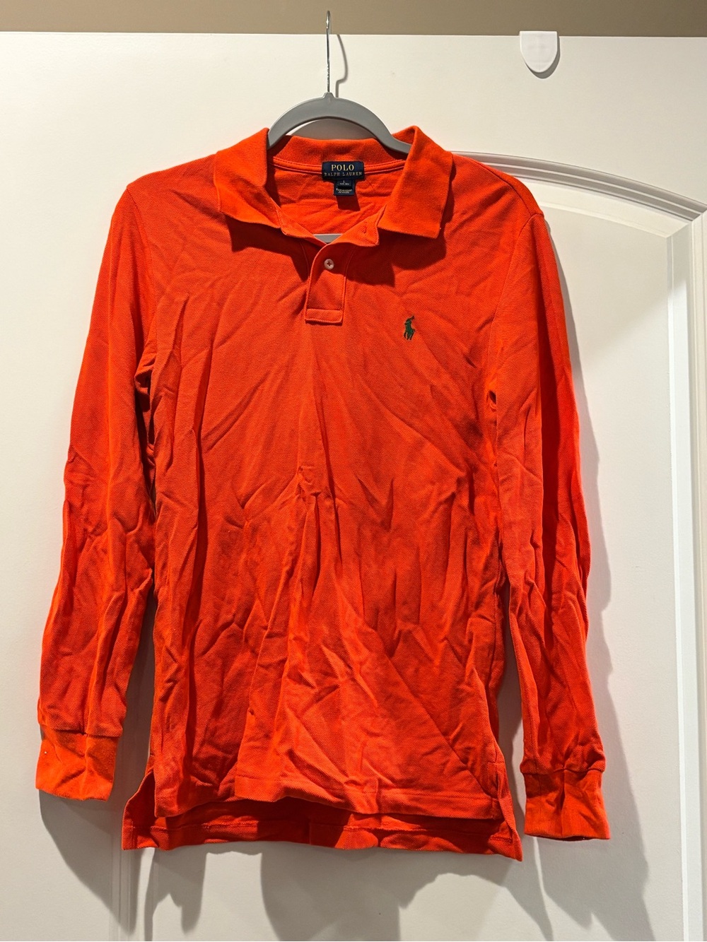 Polo by Ralph Lauren Long-Sleeve Polo in Bright Orange with Green Pony